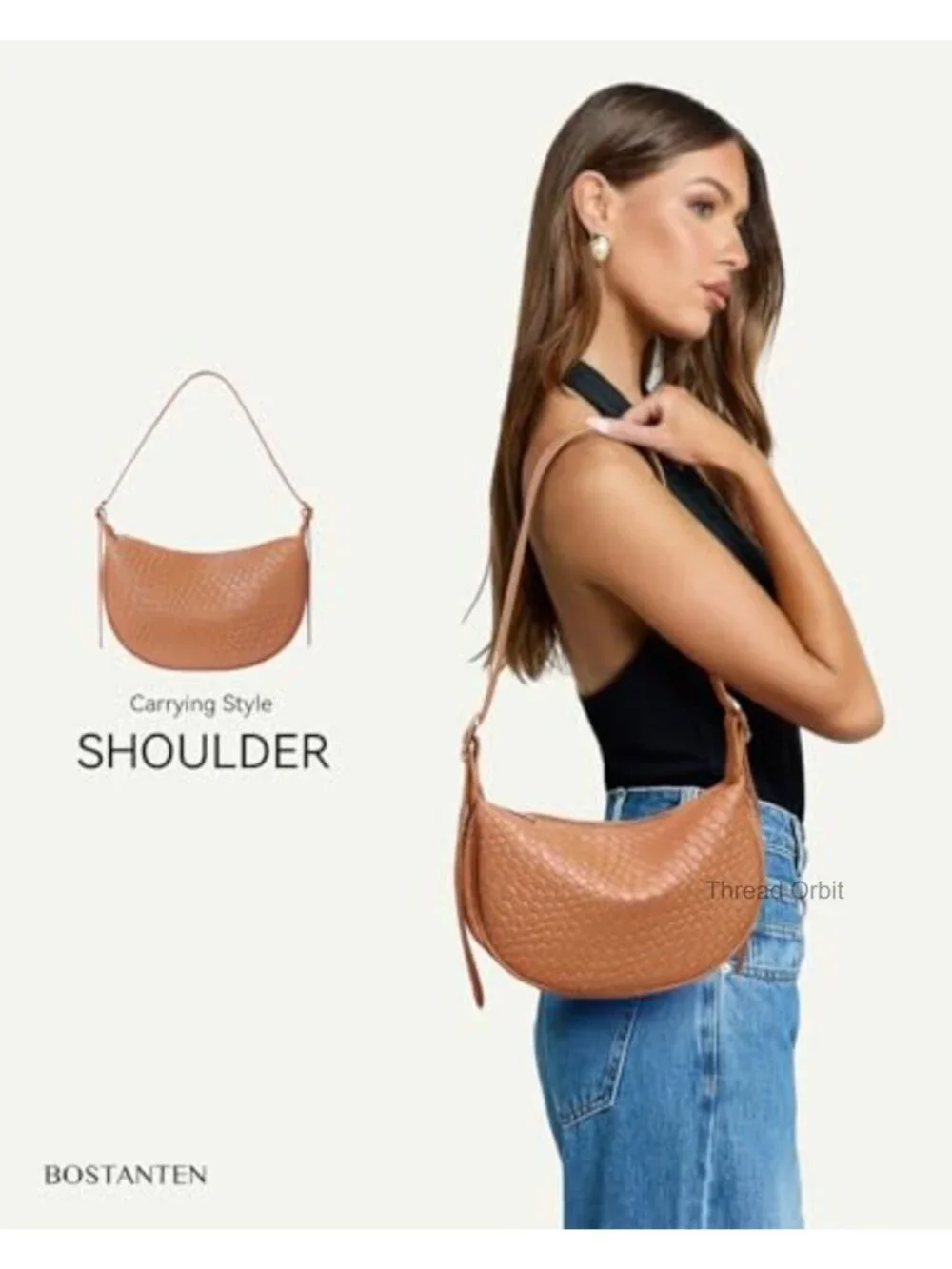 Vegan Leather Crossbody Bag Crescent Shoulder Hobo with Adjustable Strap